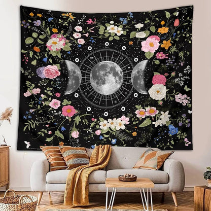 Floral Triple Moon Phases Tapestry floral flowers moon