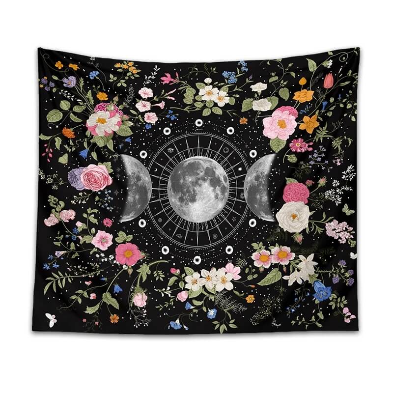 Floral Triple Moon Phases Tapestry floral flowers moon