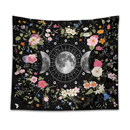 Floral Triple Moon Phases Tapestry floral flowers moon