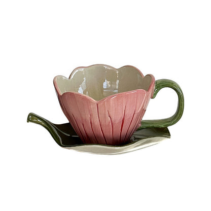 Ceramic Flower Cup & Leaf Saucer Set