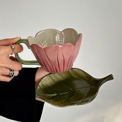 Ceramic Flower Cup & Leaf Saucer Set