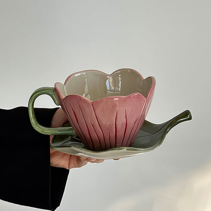 Ceramic Flower Cup & Leaf Saucer Set