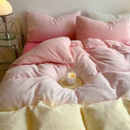 Pastel Pink to Yellow Gradient Fleece Bedding Set