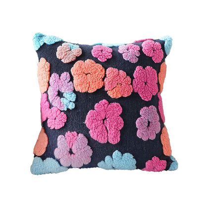 Housse de coussin rétro à fleurs moelleuses