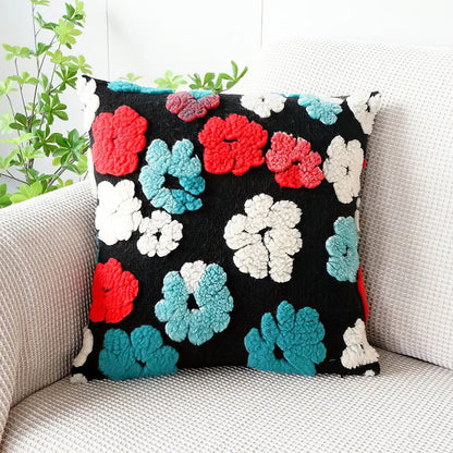 Housse de coussin rétro à fleurs moelleuses