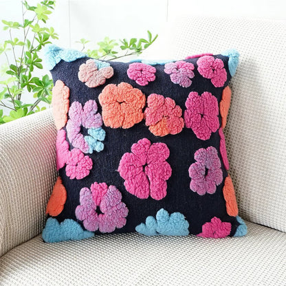 Housse de coussin rétro à fleurs moelleuses