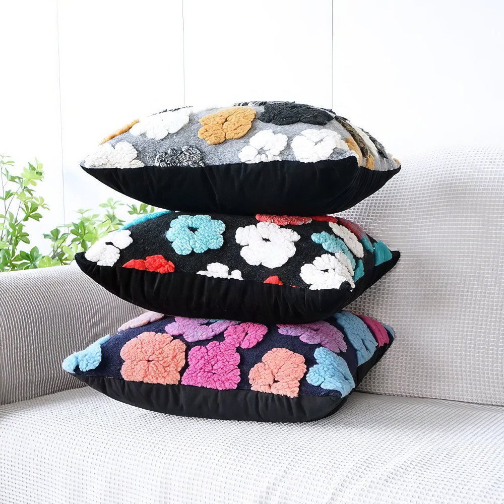 Fluffy Flowers Retro Cushion Cover