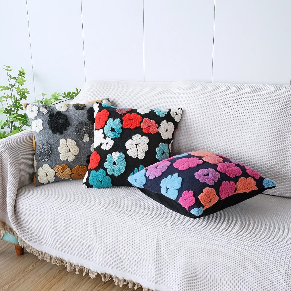 Fluffy Flowers Retro Cushion Cover