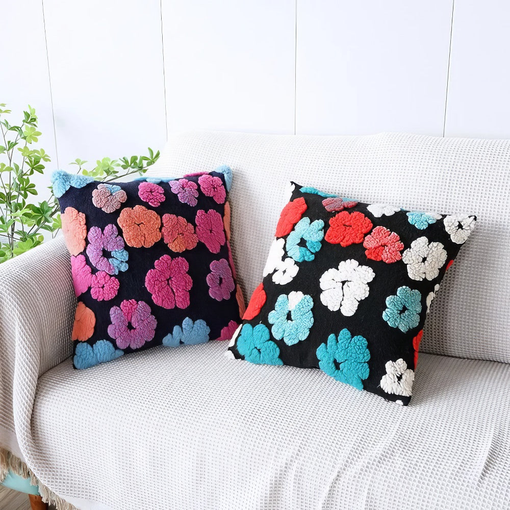 Housse de coussin rétro à fleurs moelleuses