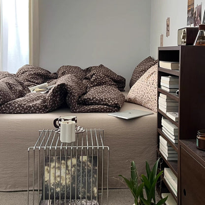French Aesthetic Vintage Brown Flowers Bedding Set