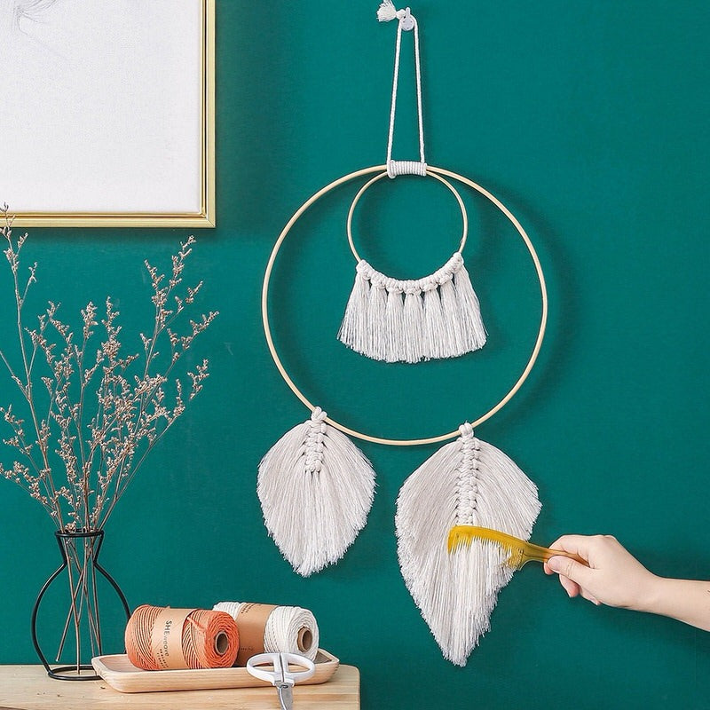 Fringe Feather Macrame Dreamcatcher AESTHETIC_Boho macrame hanging SUB CATEGORY_Wall Decor