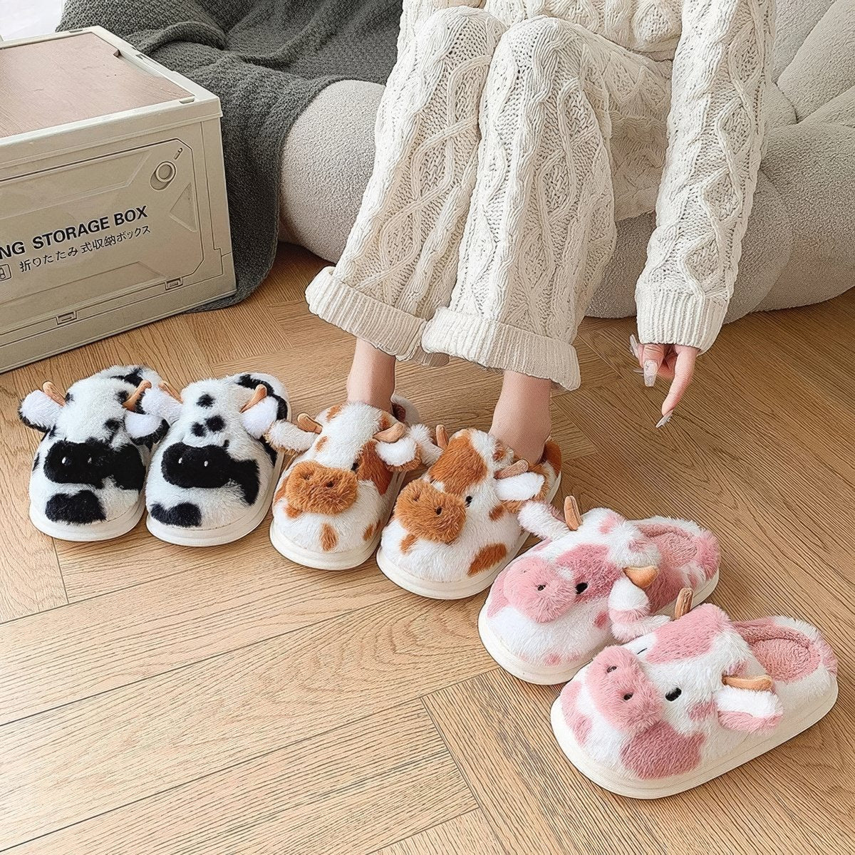 Chaussons en peluche vache Moo