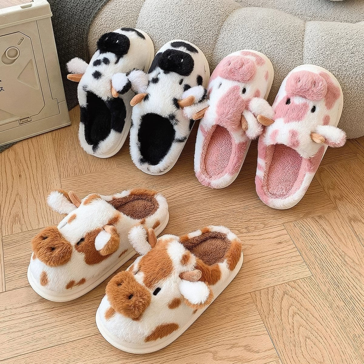 Chaussons en peluche vache Moo
