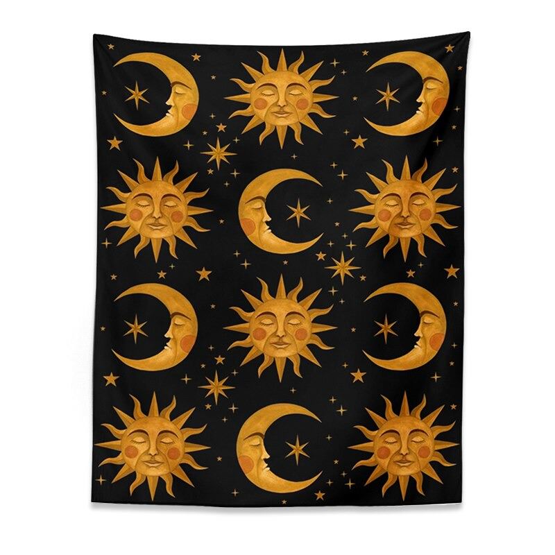 Golden Sun & Moon Tapestry astrological astrology SUB CATEGORY_Tapestries witchy zodiac