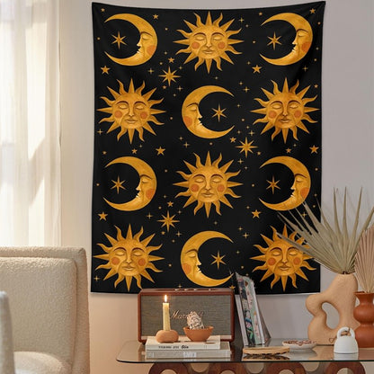 Golden Sun & Moon Tapestry astrological astrology SUB CATEGORY_Tapestries witchy zodiac