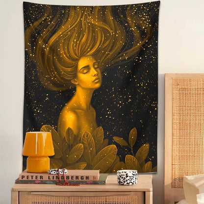 Golden Stardust Girl Tapestry