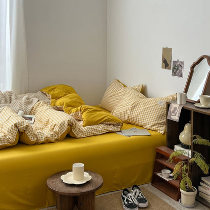 Parure de lit vichy jaune doré