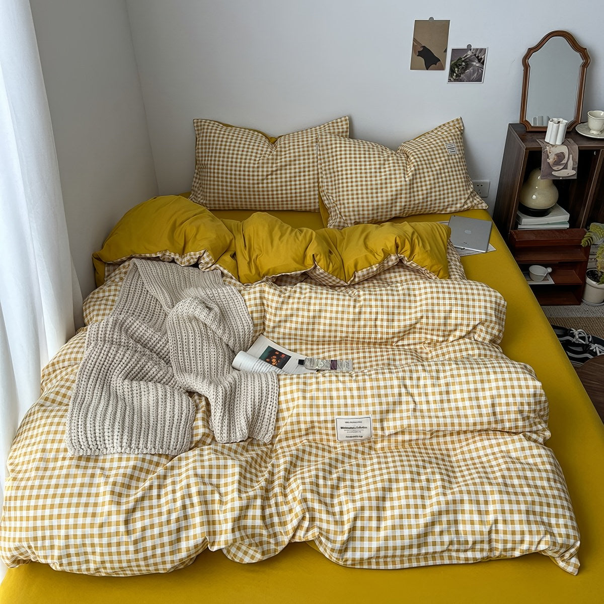 Parure de lit vichy jaune doré