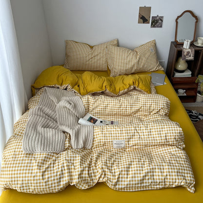 Parure de lit vichy jaune doré