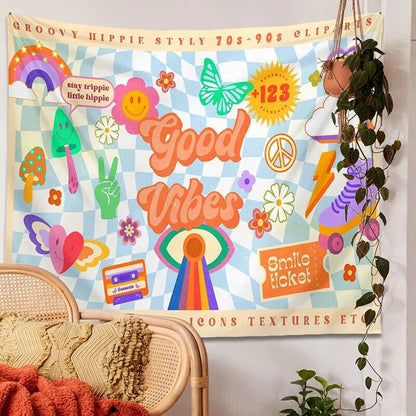 Good Vibes Checkered Tapestry indie