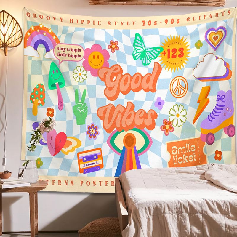 Good Vibes Checkered Tapestry indie