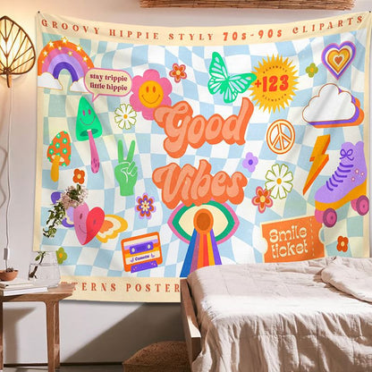 Good Vibes Checkered Tapestry indie