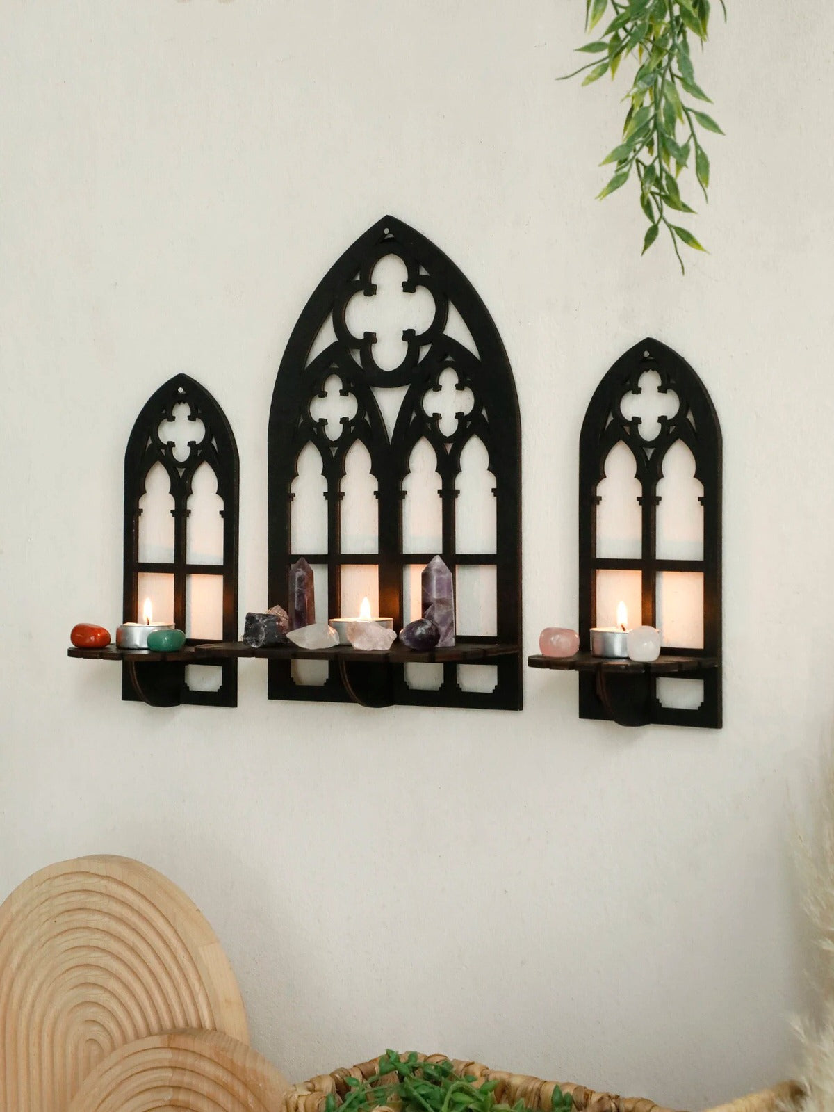 Gothic Arch Wooden Wall Shelf Set
