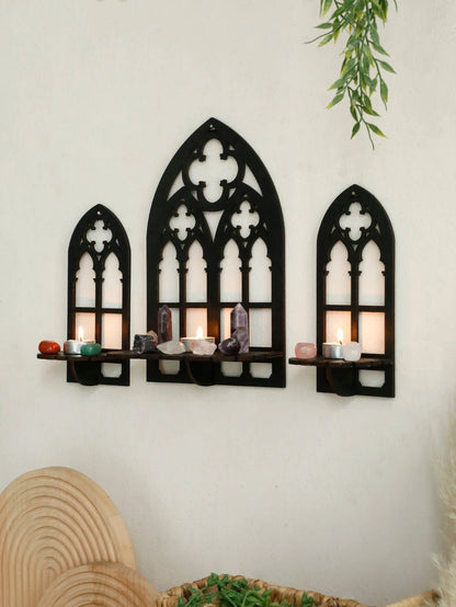 Gothic Arch Wooden Wall Shelf Set