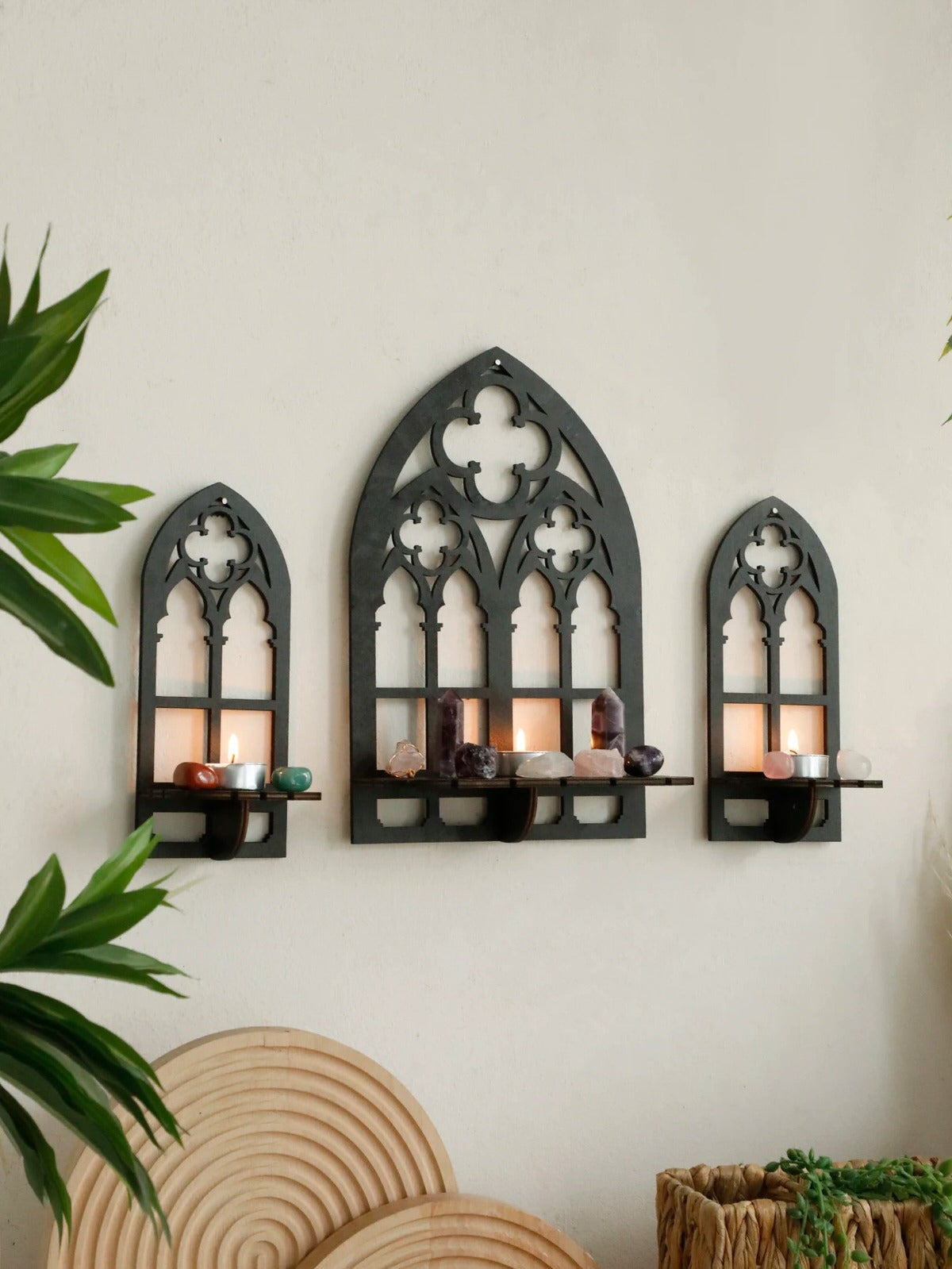 Gothic Arch Wooden Wall Shelf Set