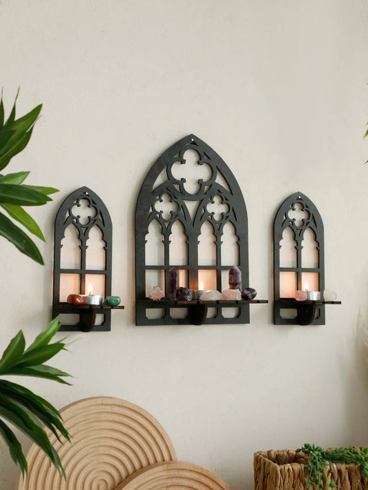 Gothic Arch Wooden Wall Shelf Set