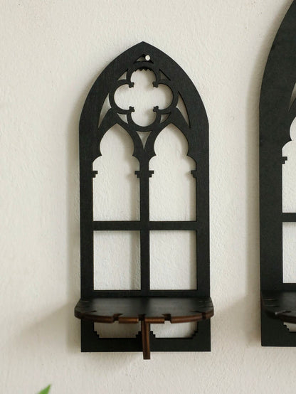 Gothic Arch Wooden Wall Shelf Set