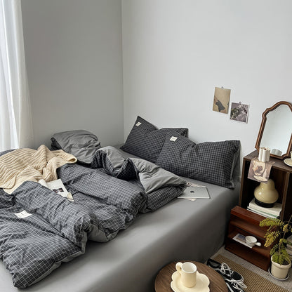 Minimalist Grey Grid Bedding Set