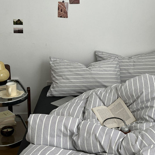 Minimalist Grey Pinstripe Bedding Set