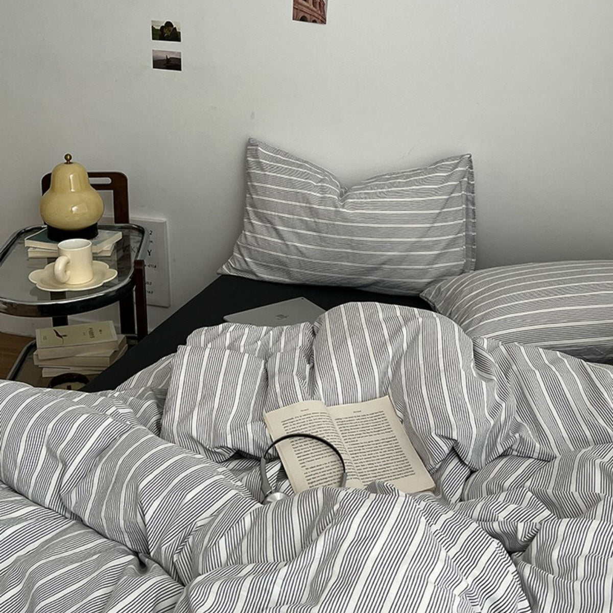 Minimalist Grey Pinstripe Bedding Set