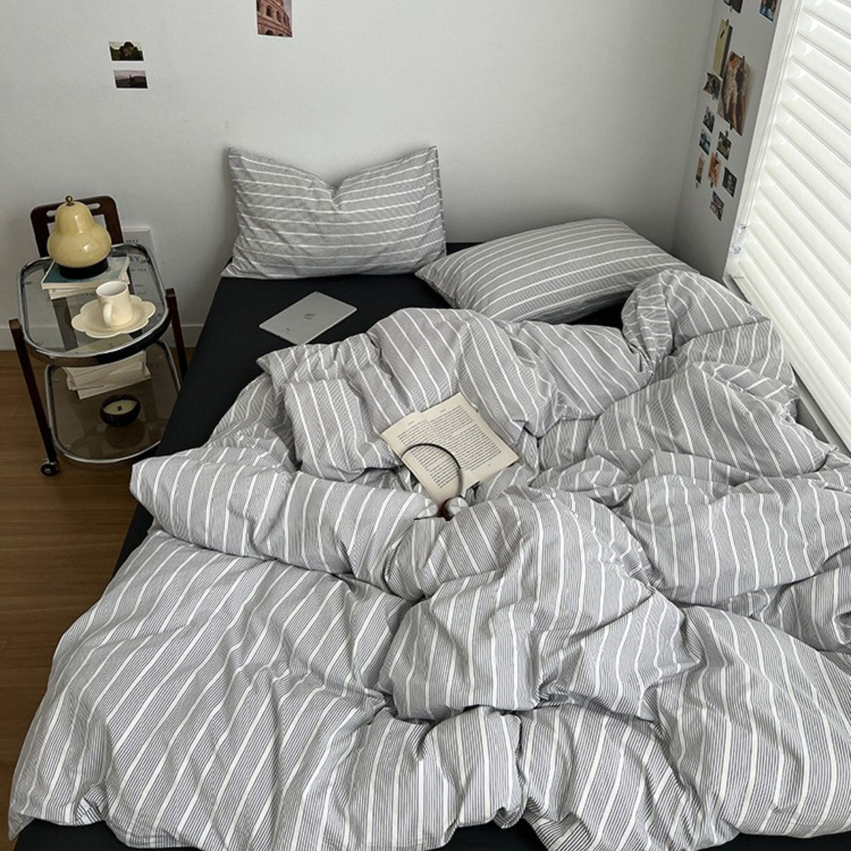 Minimalist Grey Pinstripe Bedding Set