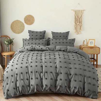 Grey Pom Pom Bedding Set bed sheet bedsheets bows plush ruffles SUB CATEGORY_Bedding Sets white