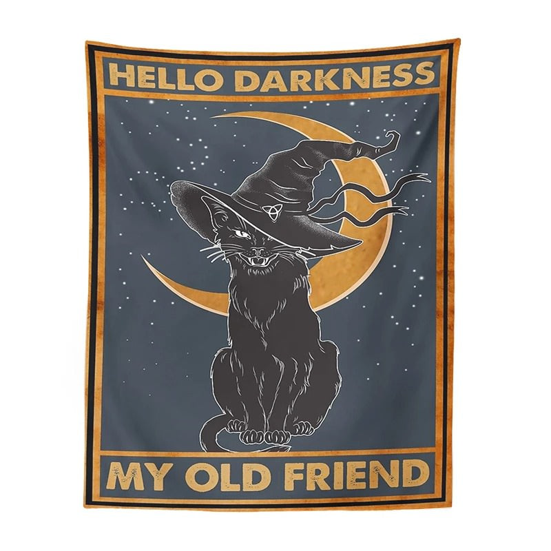 Hello Darkness Witchy Cat Tapestry fairycore moon phases mystery sun moon