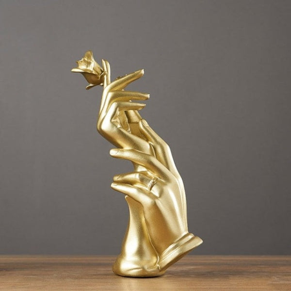 Gold Hand Rose Sculpture