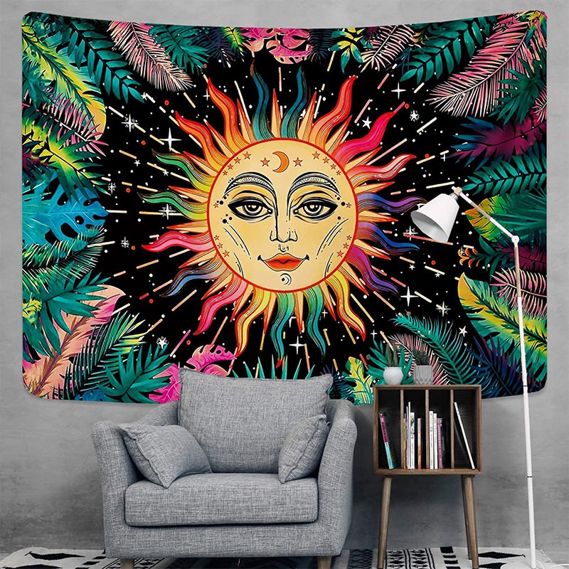 Burning Tropical Sun Tapestry indian sun moon