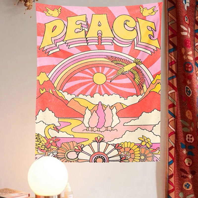 Indie Peace Tapestry hippie rainbow