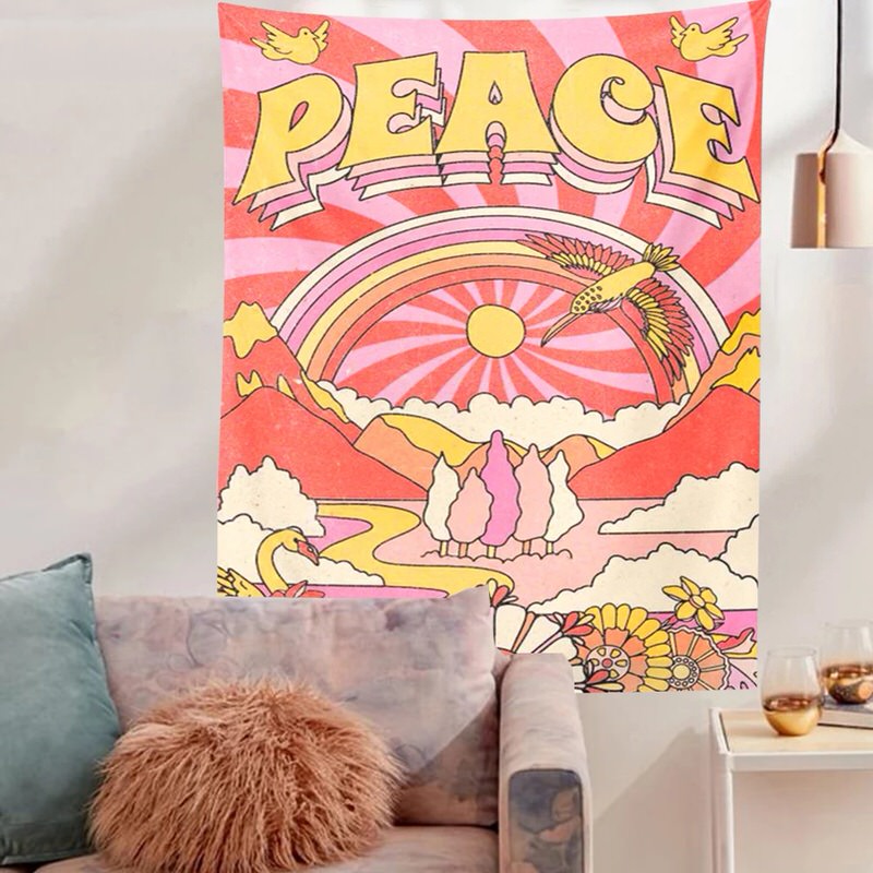 Indie Peace Tapestry hippie rainbow