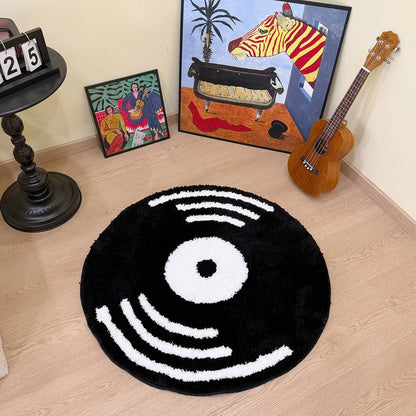 Tapis rond touffeté en vinyle rétro