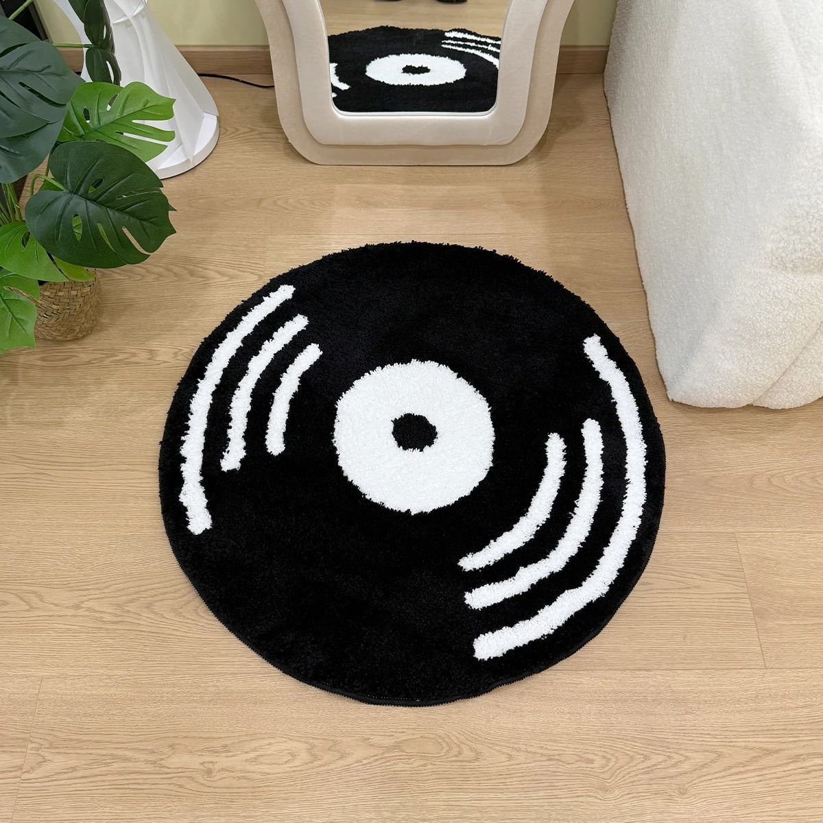 Tapis rond touffeté en vinyle rétro