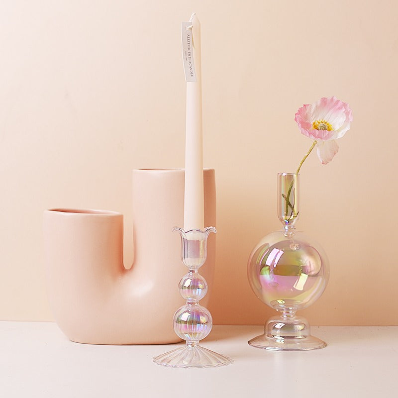 Iridescent Glass Candle Holder AESTHETIC_Danish Pastel blown glass candleholder SUB CATEGORY_Desk Accessories SUB CATEGORY_Vases