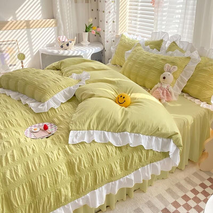 Kawaii Ruffle Bedding Set bed sheet bedsheets ruffles white