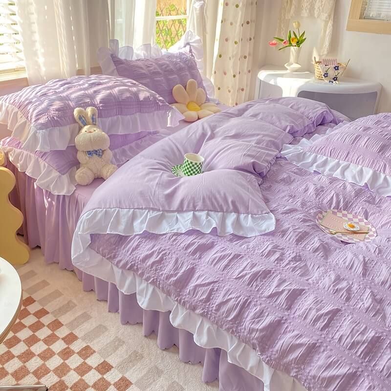 Kawaii Ruffle Bedding Set bed sheet bedsheets ruffles white