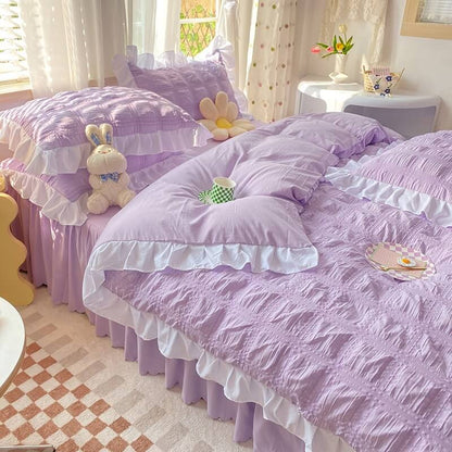 Kawaii Ruffle Bedding Set bed sheet bedsheets ruffles white