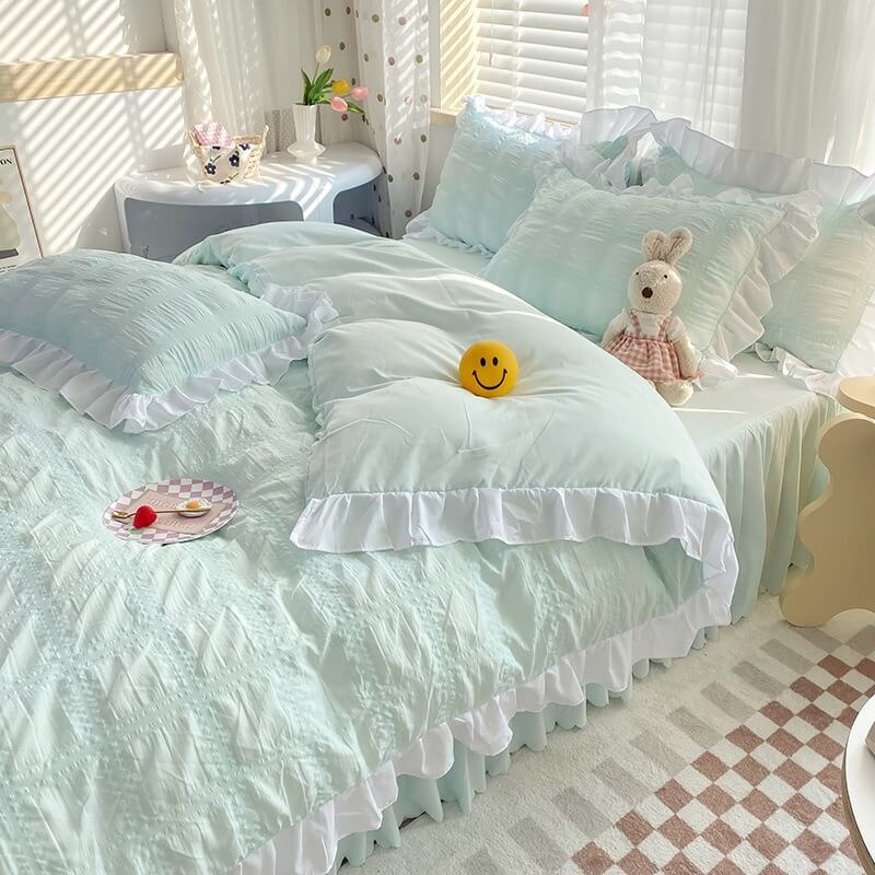 Kawaii Ruffle Bedding Set bed sheet bedsheets ruffles white