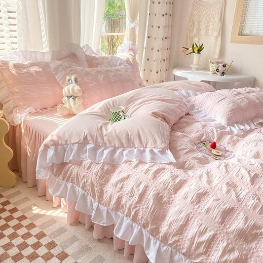 Kawaii Ruffle Bedding Set bed sheet bedsheets ruffles white