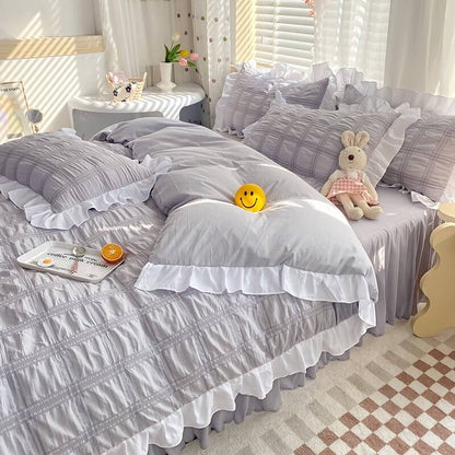 Kawaii Ruffle Bedding Set bed sheet bedsheets ruffles white